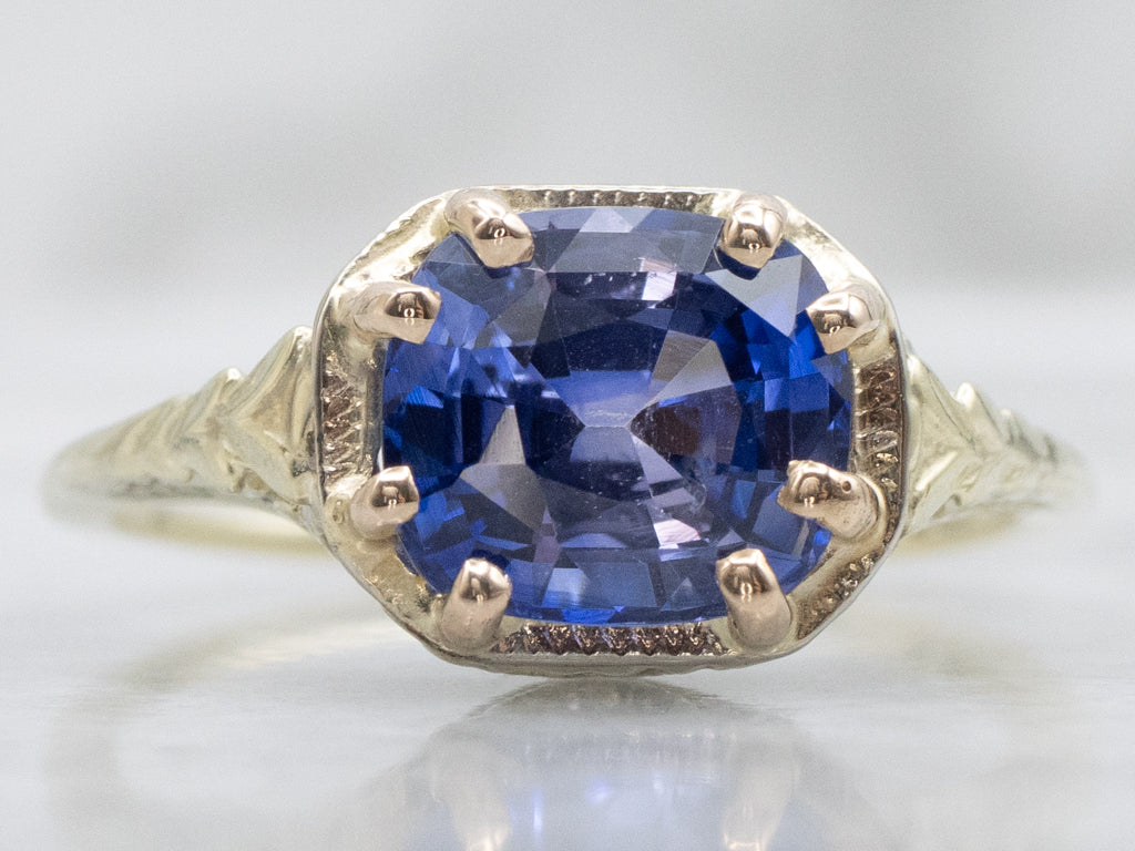 Antique East-to-West Set Bi-Color Sapphire Solitaire Ring