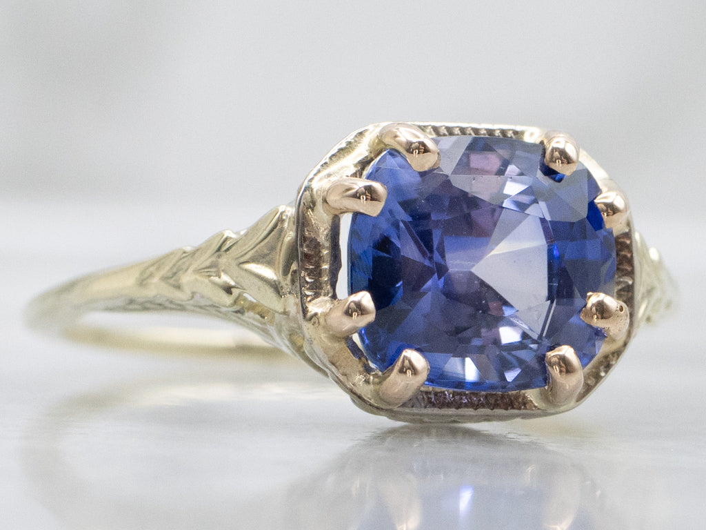 Antique East-to-West Set Bi-Color Sapphire Solitaire Ring