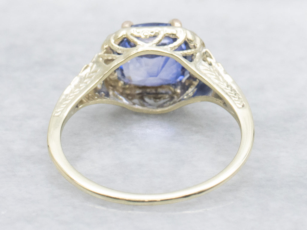 Antique East-to-West Set Bi-Color Sapphire Solitaire Ring