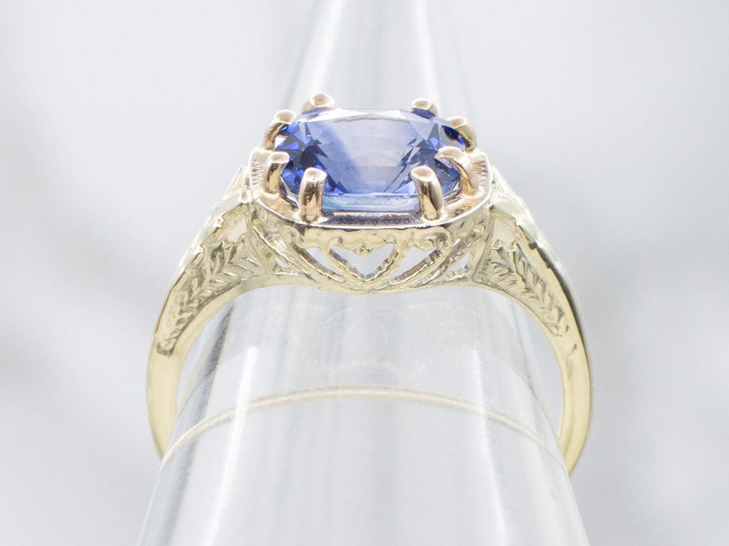 Antique East-to-West Set Bi-Color Sapphire Solitaire Ring