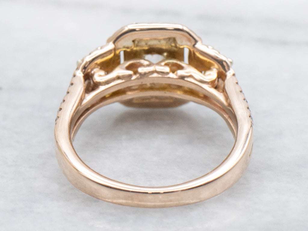 Modern Rose Gold Emerald-Cut Diamond Halo Engagement Ring