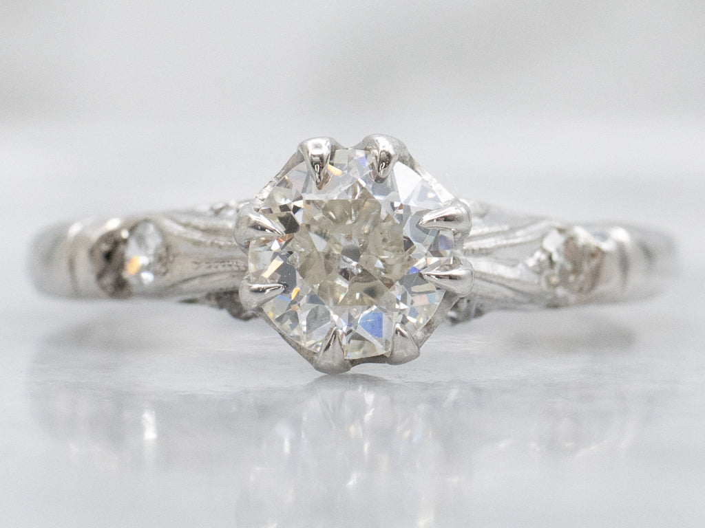 Edwardian Old Mine Cut Diamond Platinum Engagement Ring