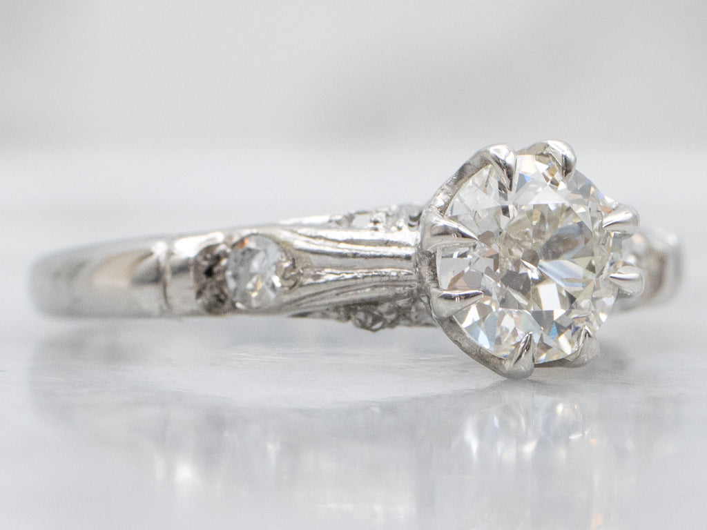 Edwardian Old Mine Cut Diamond Platinum Engagement Ring