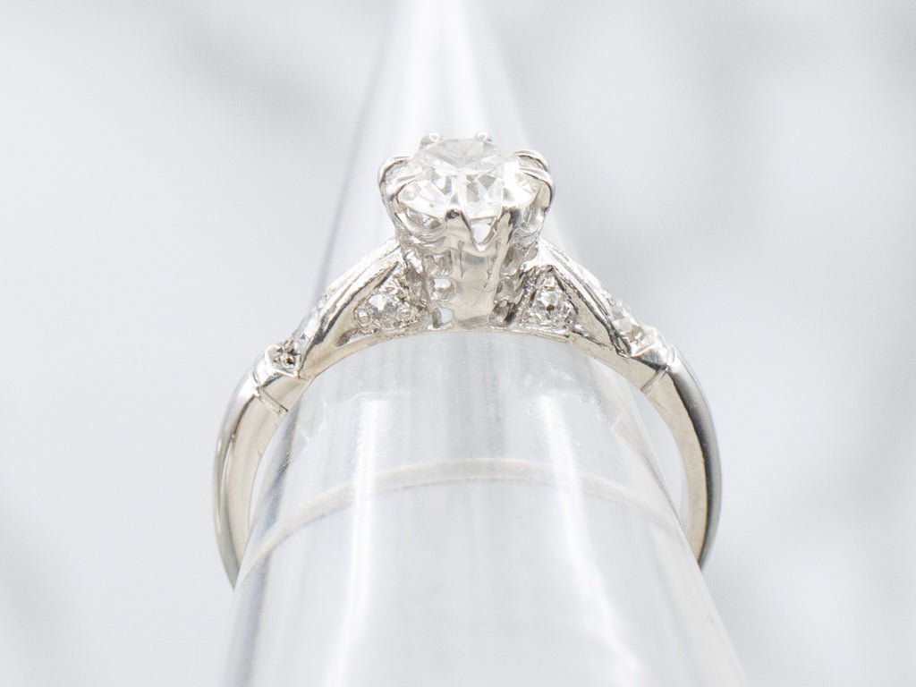 Edwardian Old Mine Cut Diamond Platinum Engagement Ring