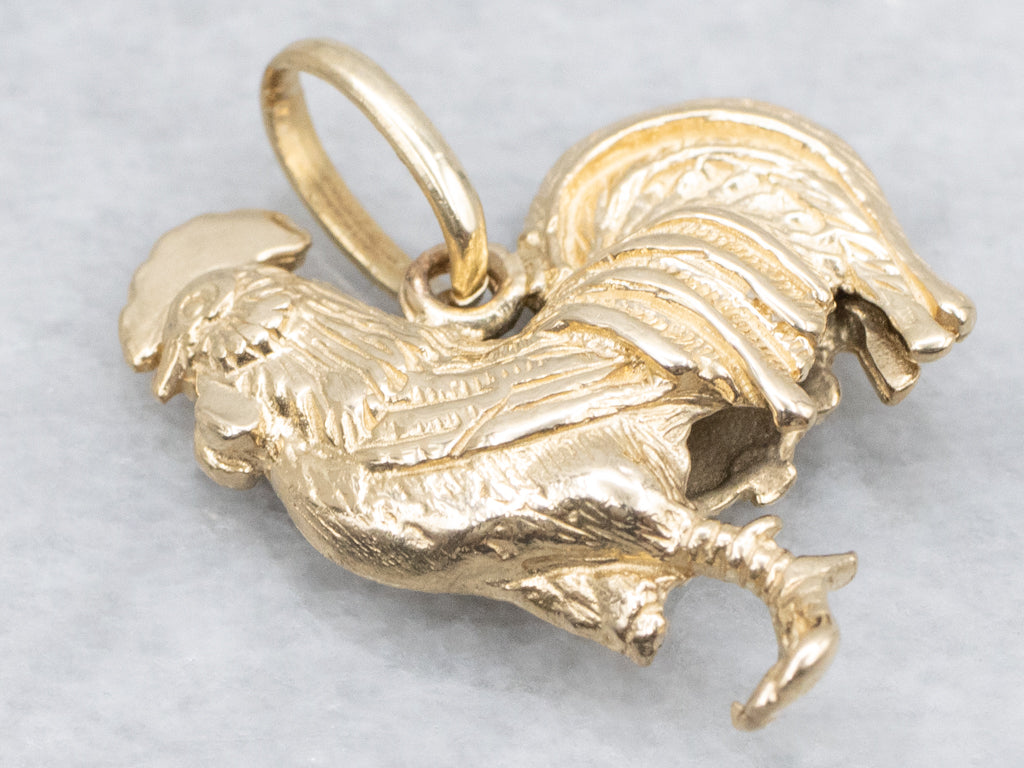Detailed Yellow Gold Vintage Rooster Pendant