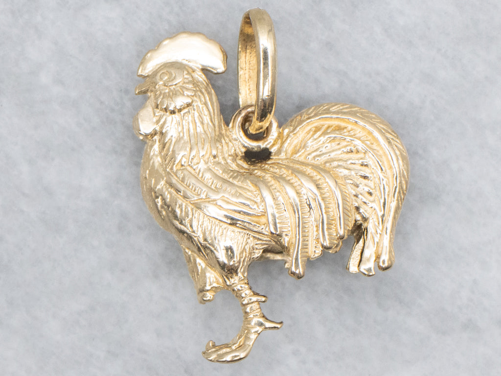 Detailed Yellow Gold Vintage Rooster Pendant