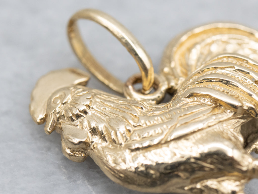 Detailed Yellow Gold Vintage Rooster Pendant