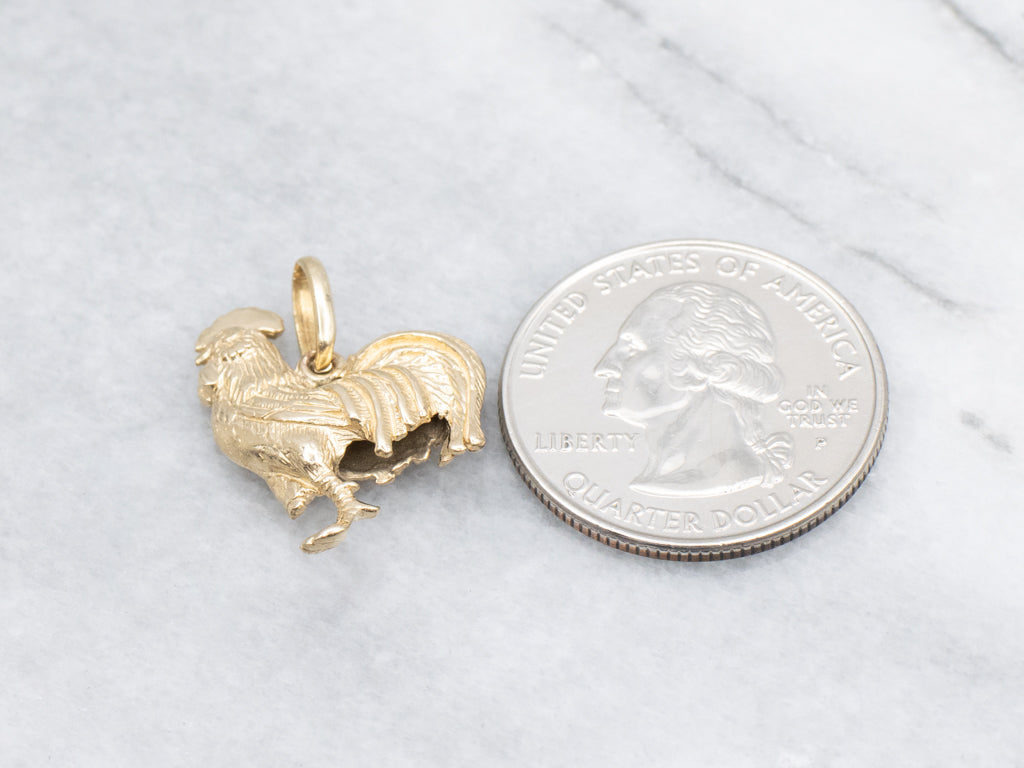 Detailed Yellow Gold Vintage Rooster Pendant