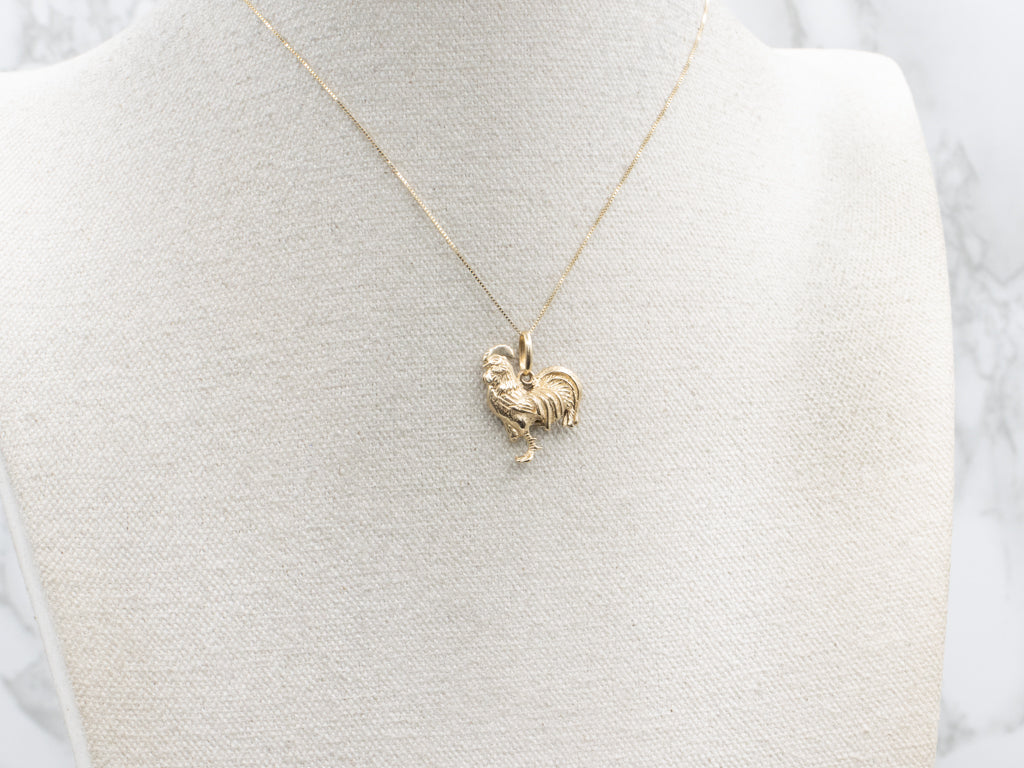 Detailed Yellow Gold Vintage Rooster Pendant