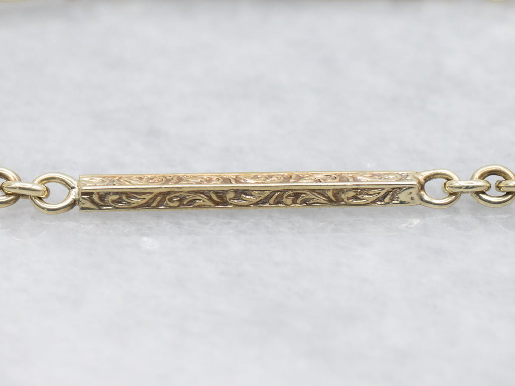 Antique Engraved Gold Bar-Link Pocket Watch Chain