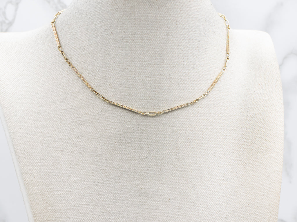 Antique Engraved Gold Bar-Link Pocket Watch Chain