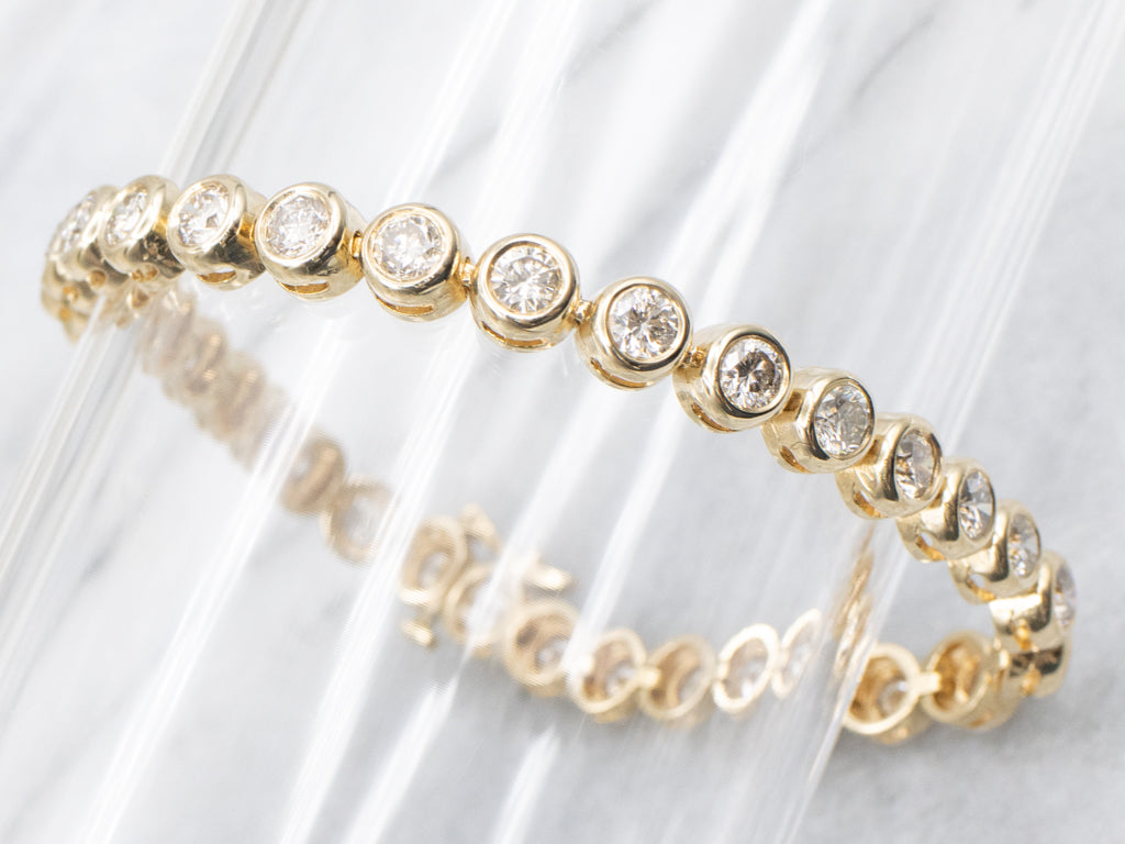 Yellow Gold Bezel-Set Diamond Tennis Bracelet