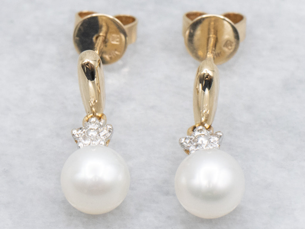 Saltwater Pearl Drop Earrings with Diamond Accents
