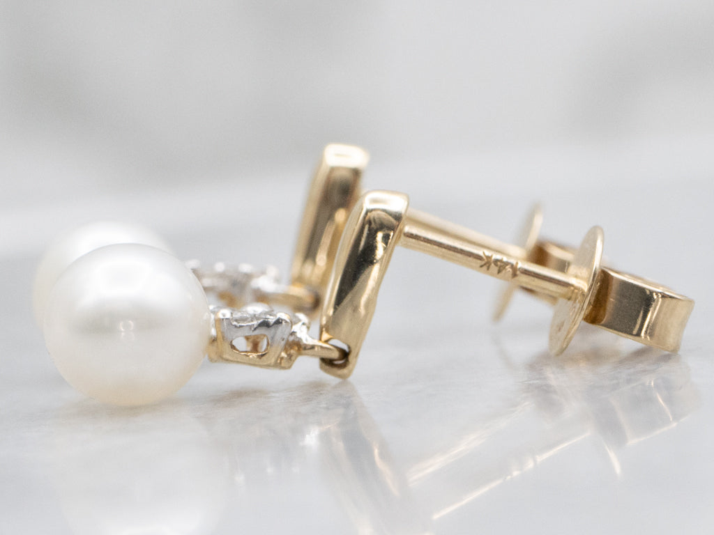 Saltwater Pearl Drop Earrings with Diamond Accents