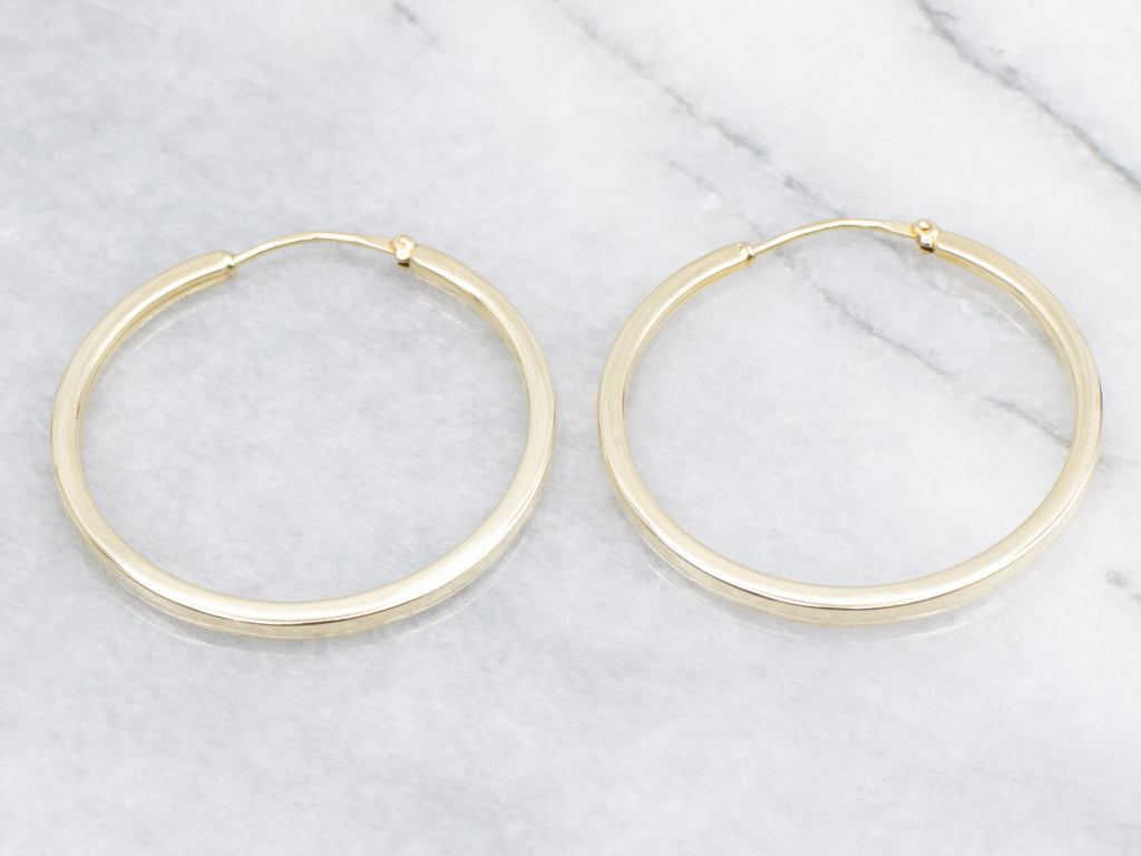 Squared Polished Gold Tube Hoop Earrings