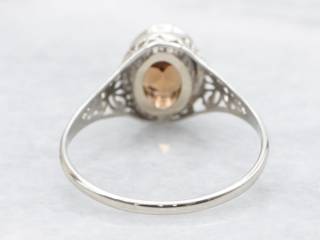 Peachy Hued Hessonite Garnet Art Deco Era Solitaire Ring