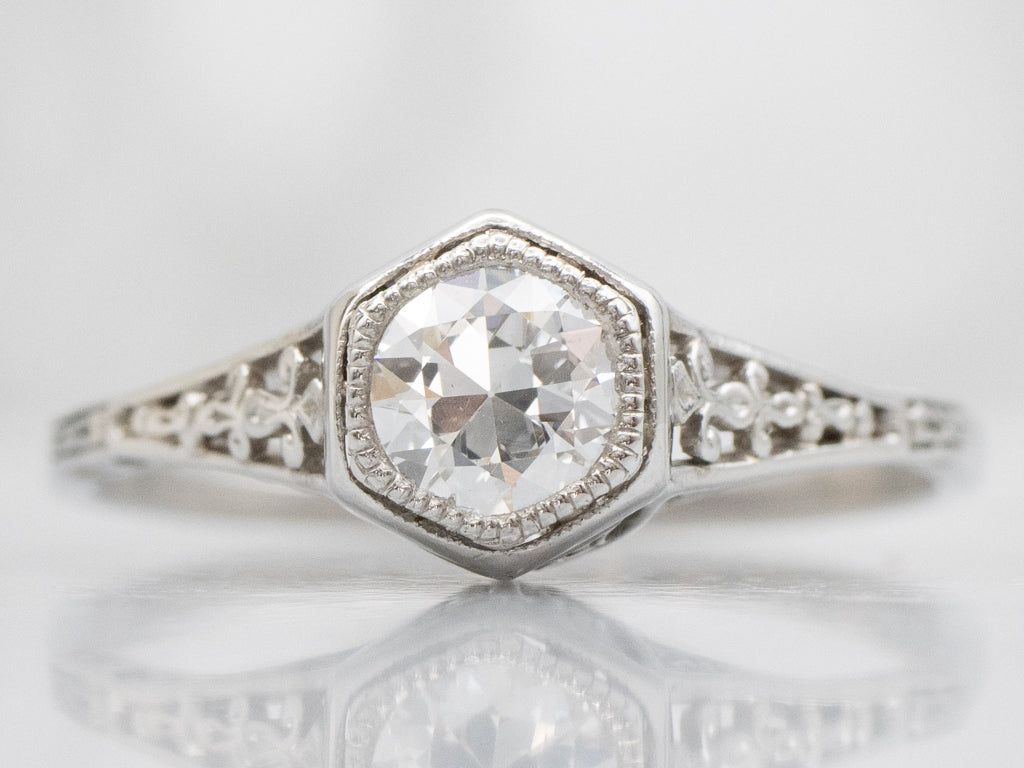 Antique Platinum Old European Cut Diamond Solitaire Engagement Ring