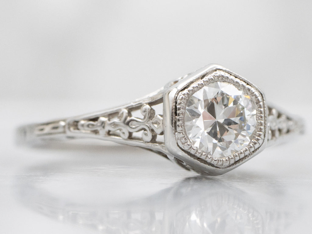 Antique Platinum Old European Cut Diamond Solitaire Engagement Ring