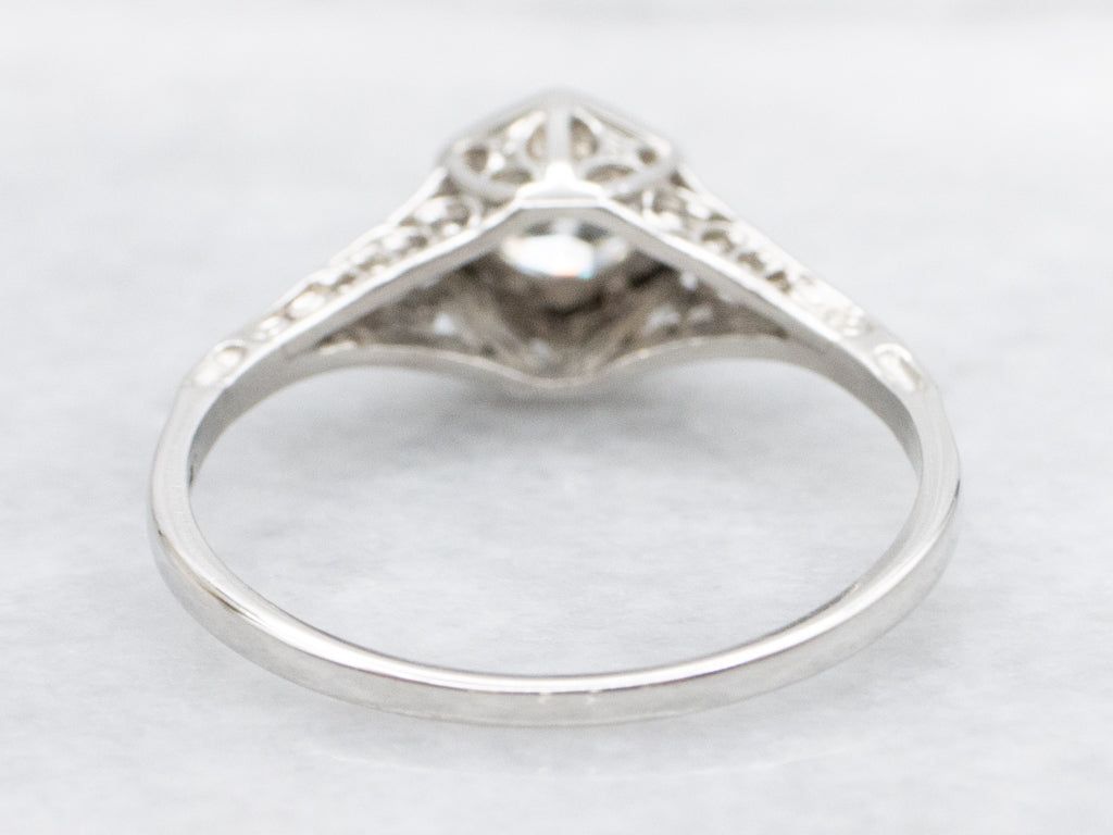 Antique Platinum Old European Cut Diamond Solitaire Engagement Ring