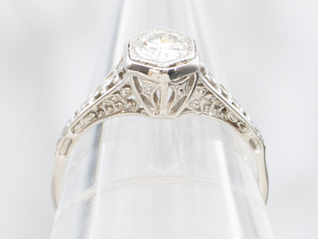 Antique Platinum Old European Cut Diamond Solitaire Engagement Ring