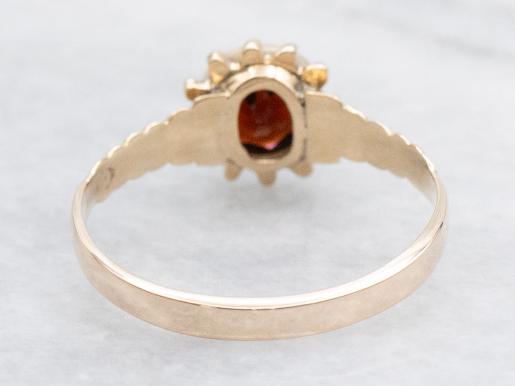 Antique Bezel-Set Garnet Solitaire Starburst Ring