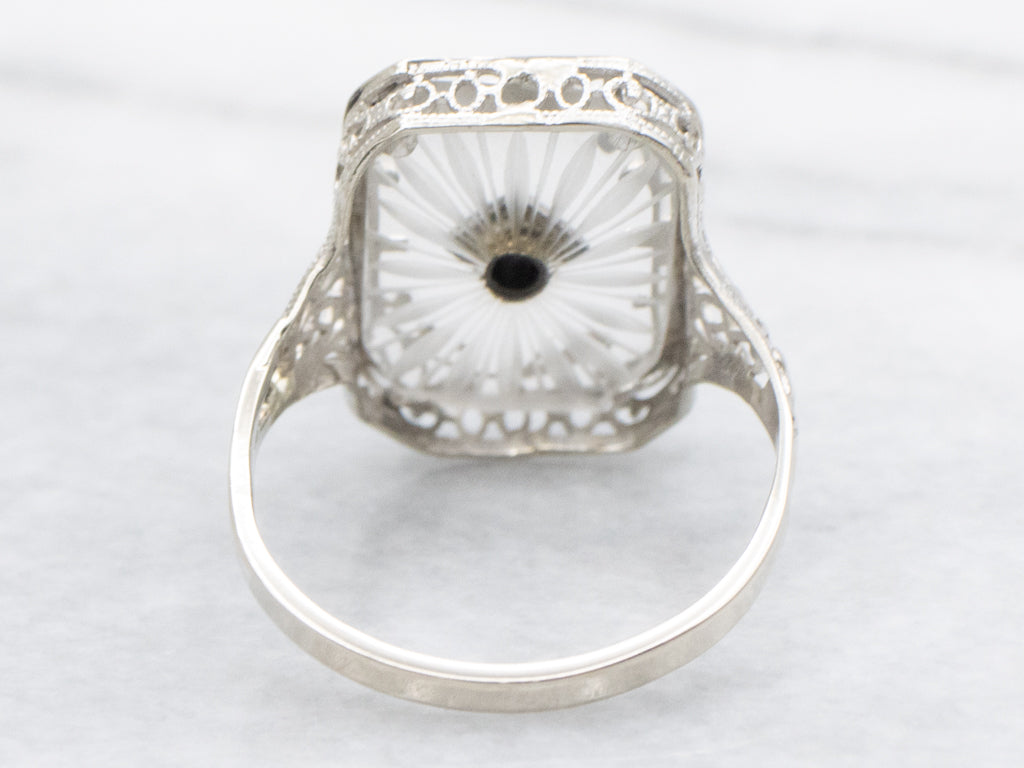 Art Deco Era Diamond and Camphor Glass White Gold Ring