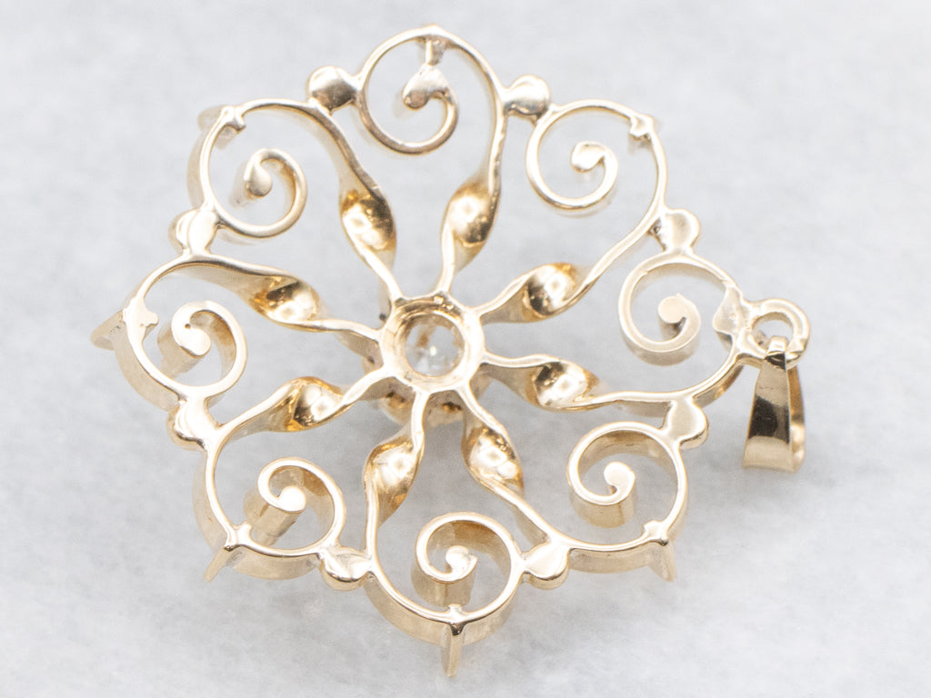 Scrolling Gold Buttercup-Set Diamond Pendant