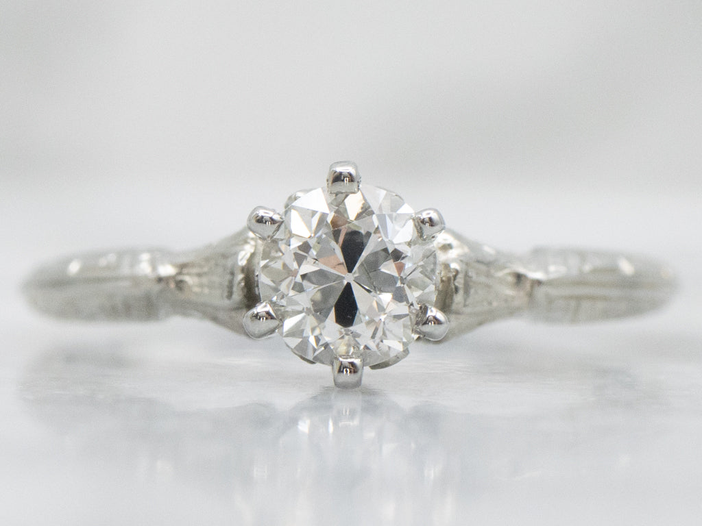 Antique 1920s Old European Cut Diamond Engraved Engagement Ring