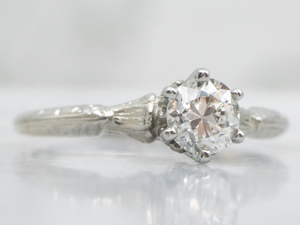 Antique 1920s Old European Cut Diamond Engraved Engagement Ring