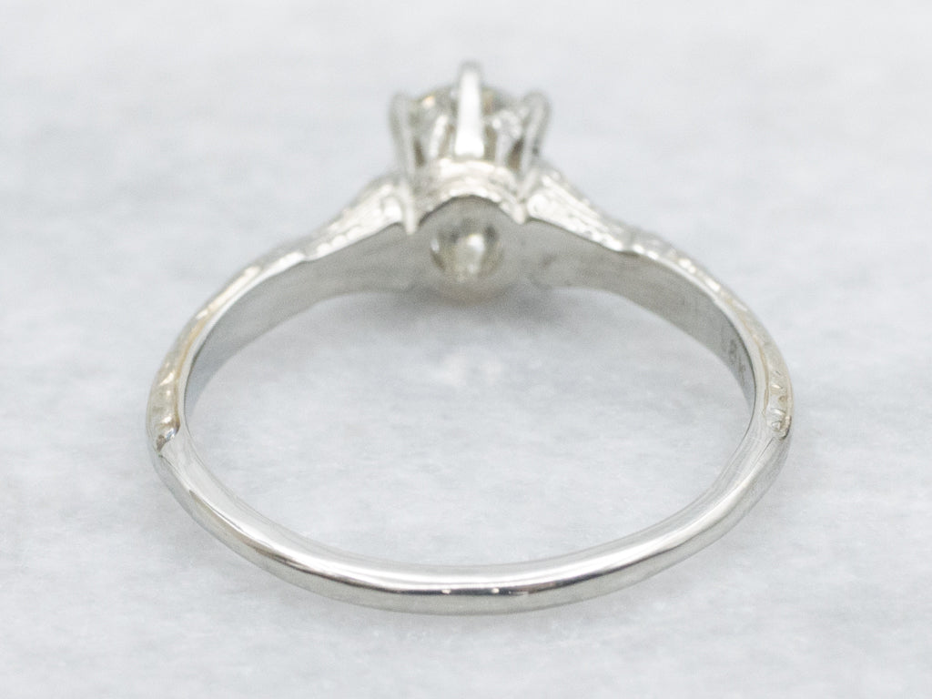 Antique 1920s Old European Cut Diamond Engraved Engagement Ring
