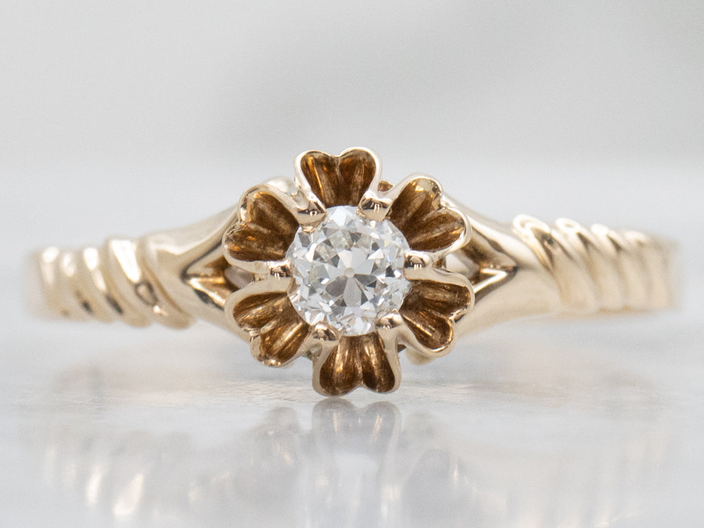 Victorian Old Mine Cut Diamond Buttercup-Set Engagement Ring