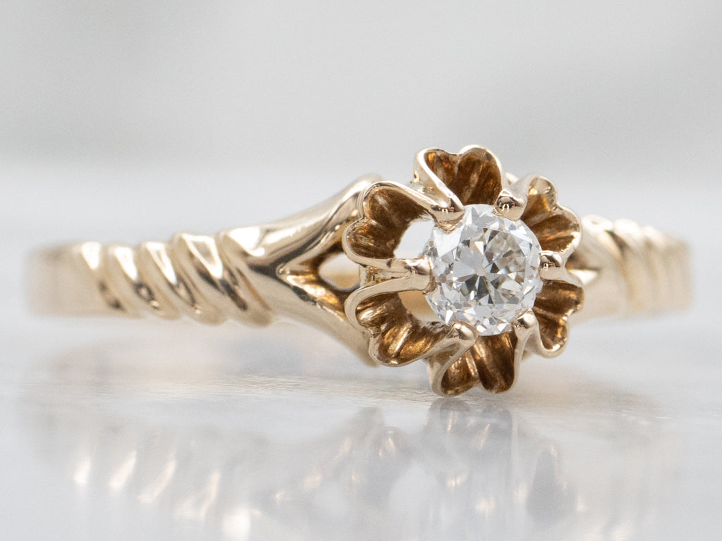 Victorian Old Mine Cut Diamond Buttercup-Set Engagement Ring