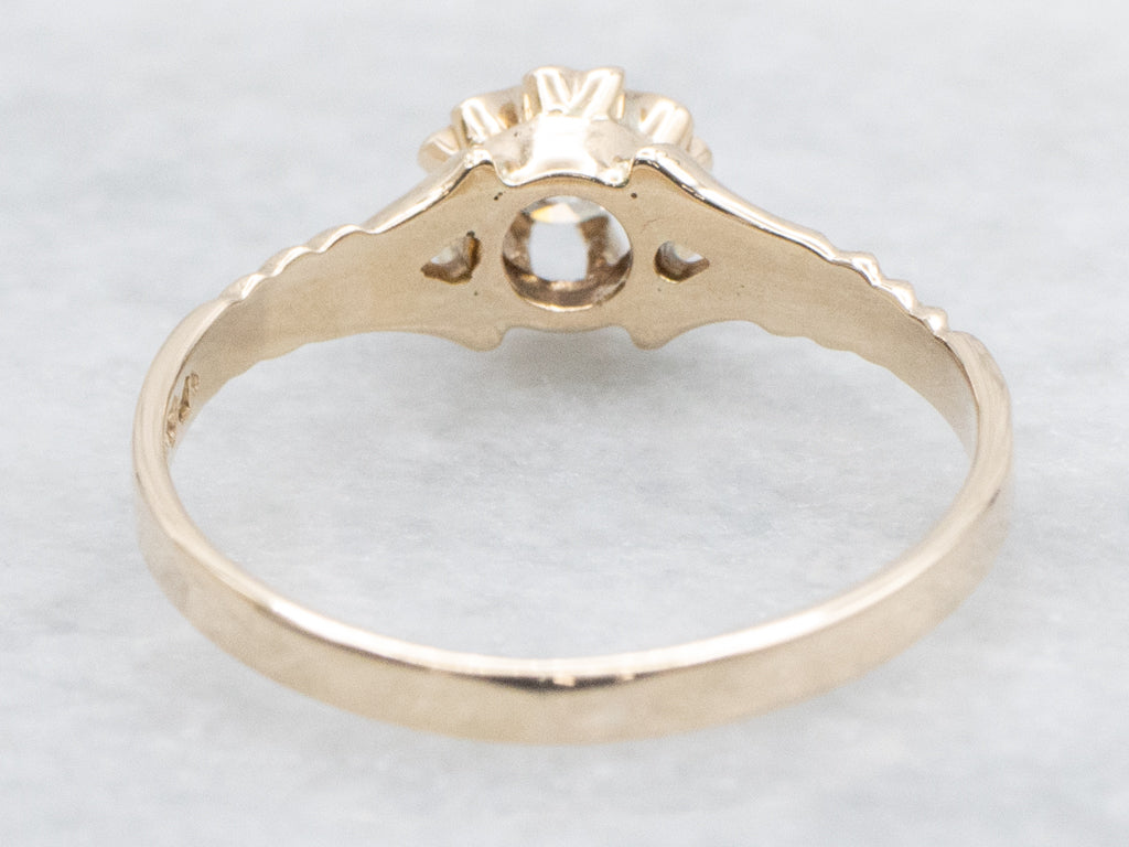 Victorian Old Mine Cut Diamond Buttercup-Set Engagement Ring