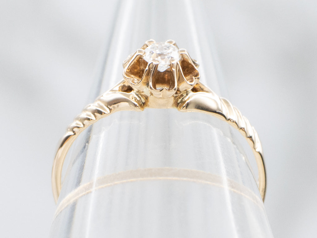 Victorian Old Mine Cut Diamond Buttercup-Set Engagement Ring