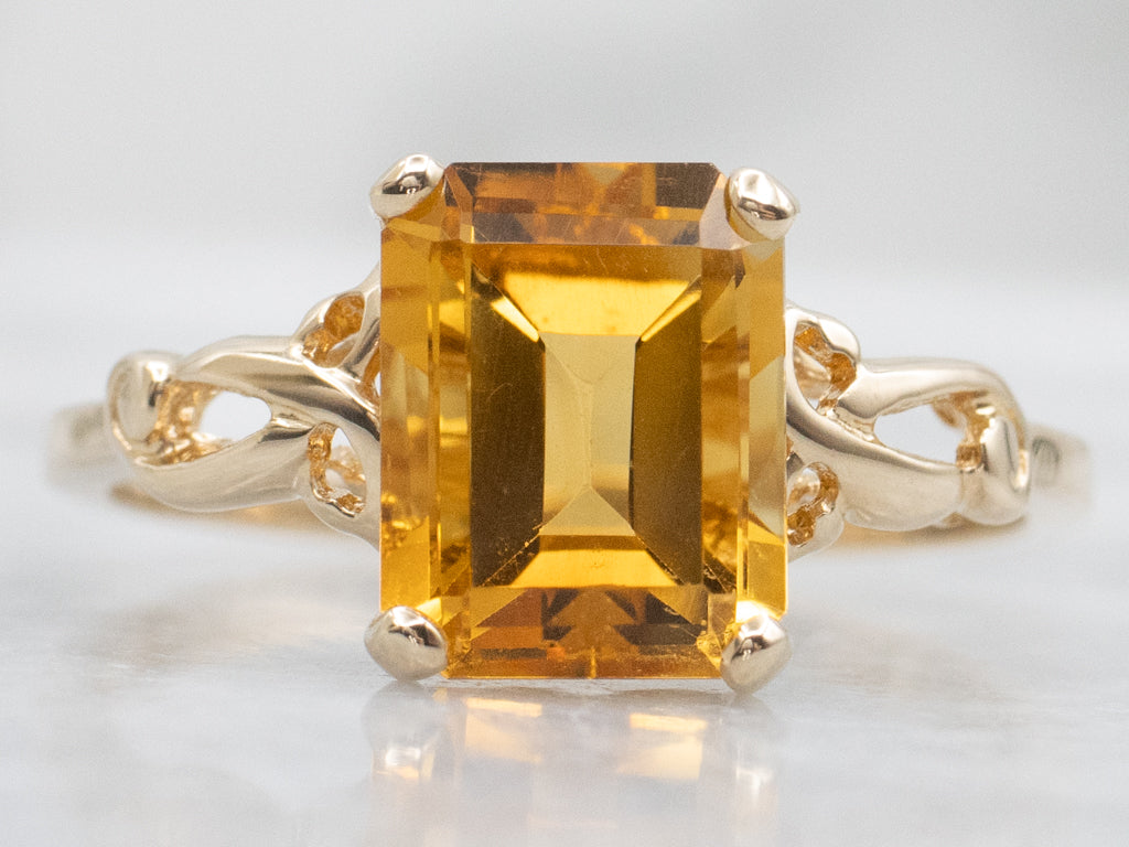 Vintage Gold Emerald-Cut Citrine Solitaire Ring