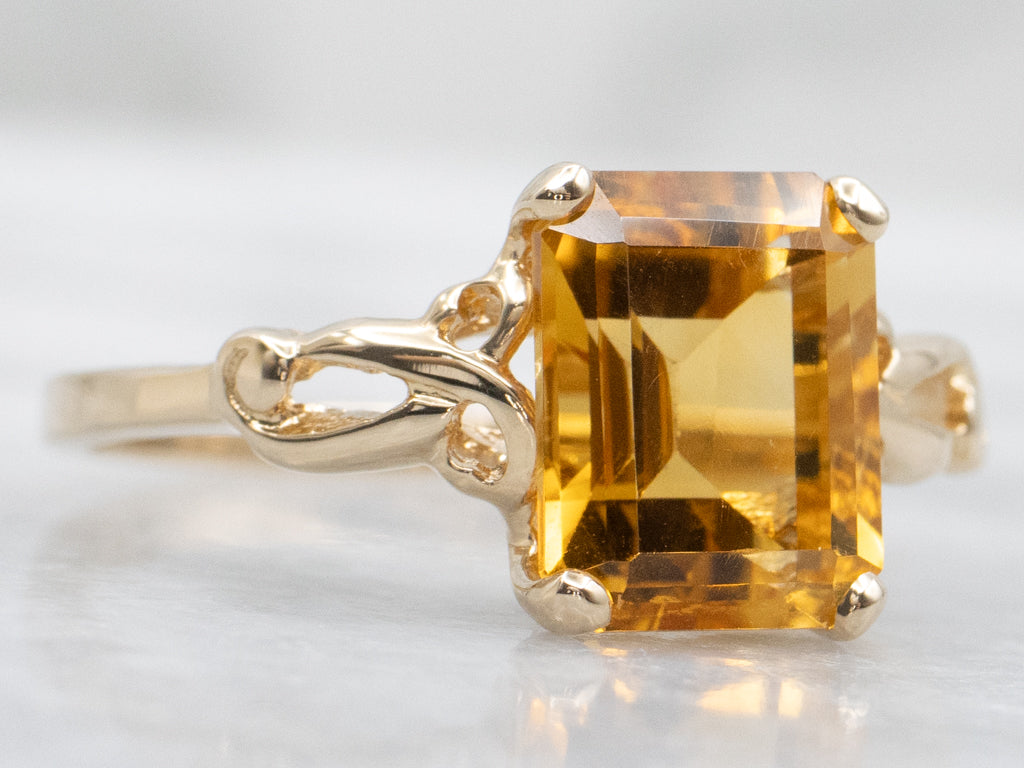 Vintage Gold Emerald-Cut Citrine Solitaire Ring