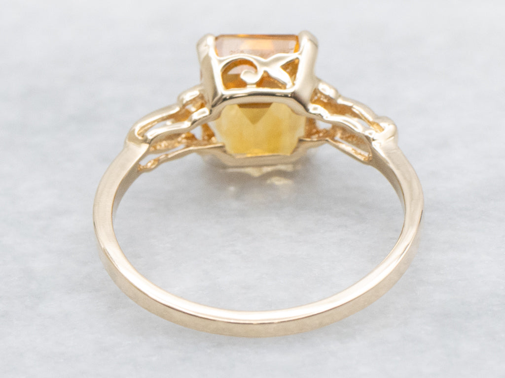 Vintage Gold Emerald-Cut Citrine Solitaire Ring
