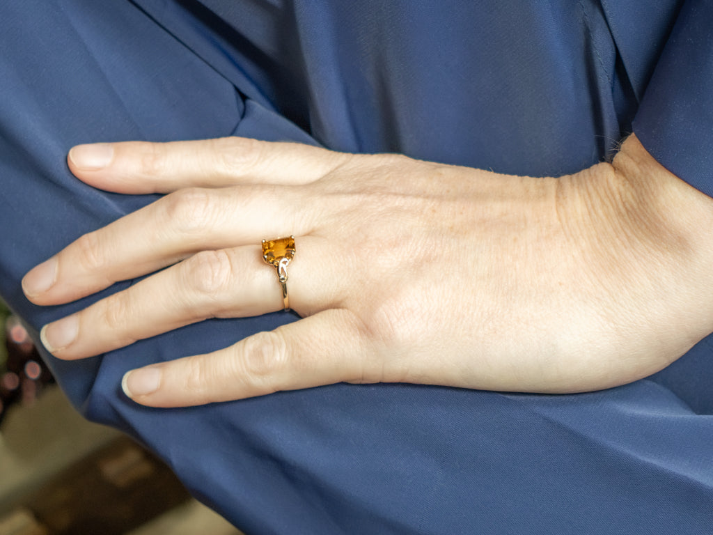 Vintage Gold Emerald-Cut Citrine Solitaire Ring