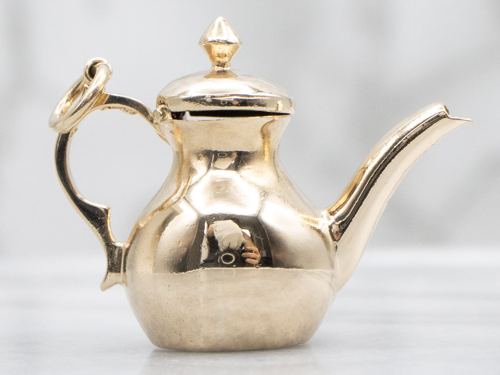 Vintage Gold Hinged Lid Teapot Charm Pendant