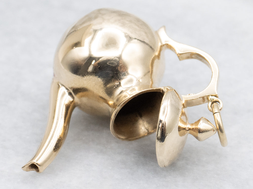 Vintage Gold Hinged Lid Teapot Charm Pendant