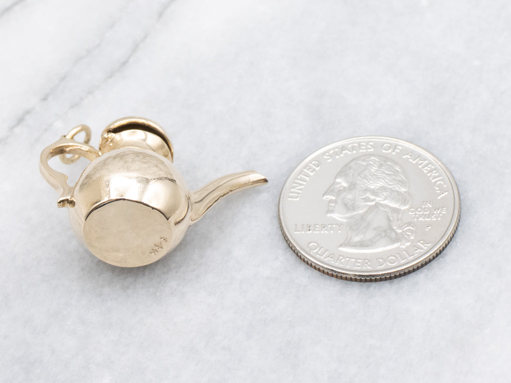 Vintage Gold Hinged Lid Teapot Charm Pendant