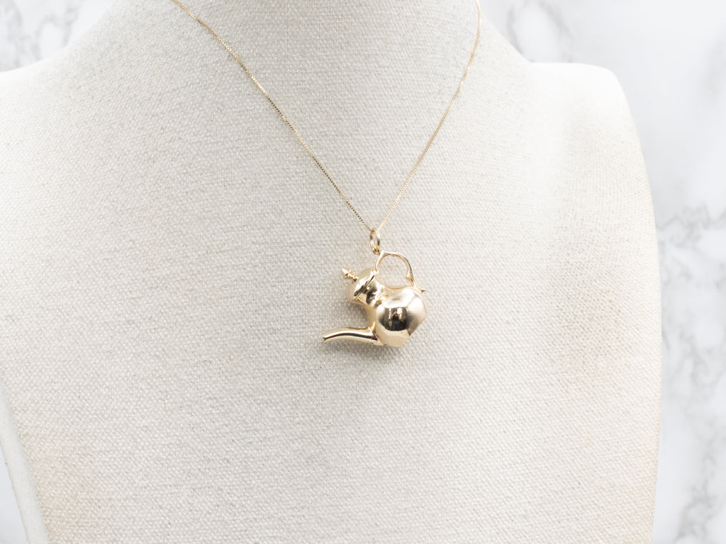 Vintage Gold Hinged Lid Teapot Charm Pendant