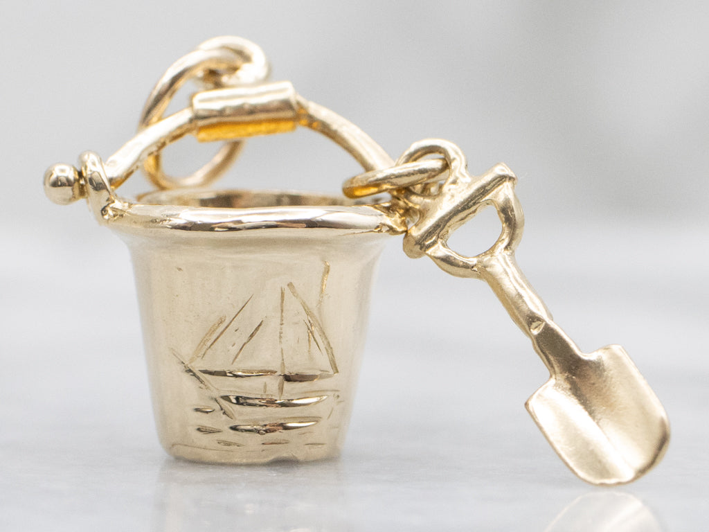 Sand Bucket and Shovel Yellow Gold Charm