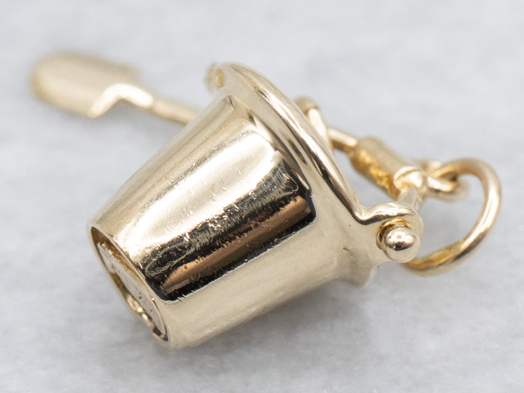 Sand Bucket and Shovel Yellow Gold Charm