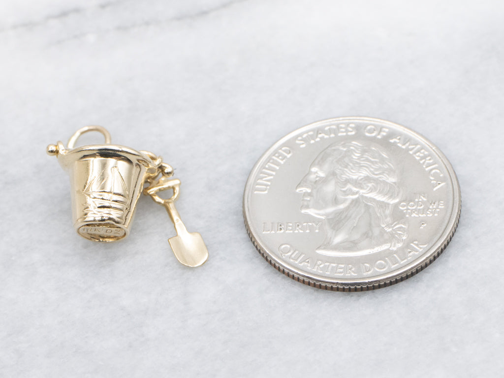 Sand Bucket and Shovel Yellow Gold Charm