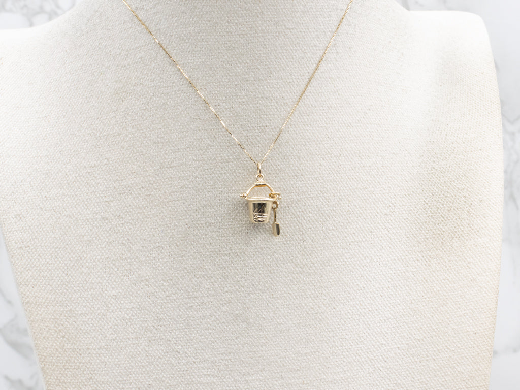 Sand Bucket and Shovel Yellow Gold Charm