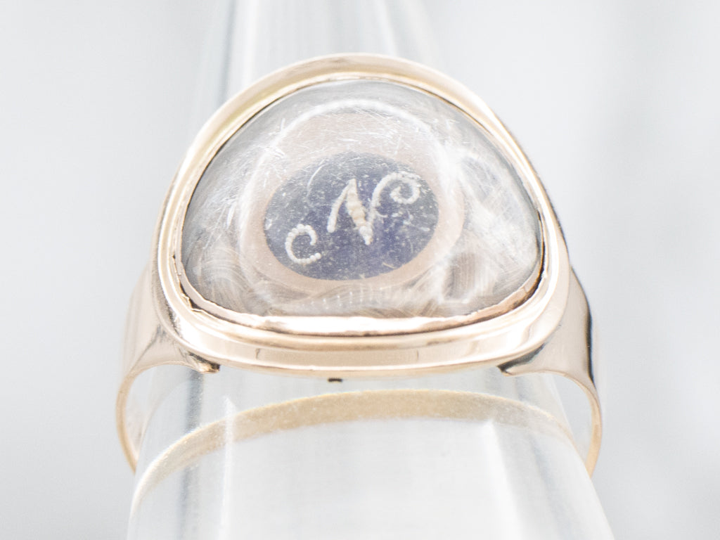 Georgian-Era Initial "N" Enamel and Hair Mourning Ring