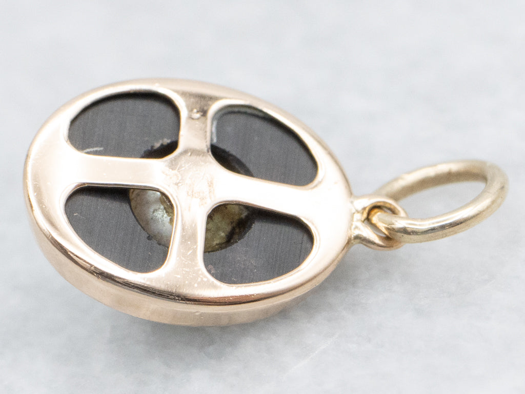 Yellow Gold Black Onyx Pendant with Pearl Center