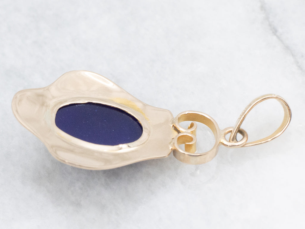 Scrolling Yellow Gold Purple Glass Cabochon Pendant