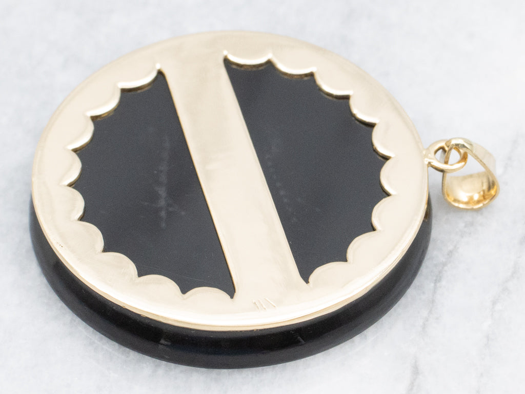Antique Black Onyx and Yellow Gold Initial "B" Pendant